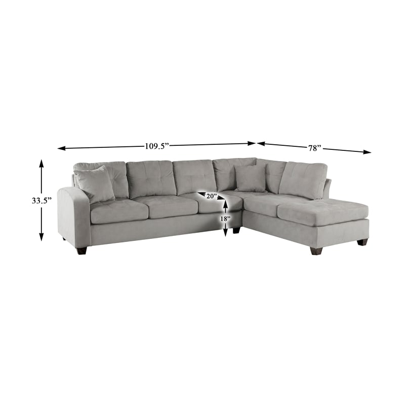 Lexicon Emilio Velvet Upholstered Reversible Sectional in Taupe