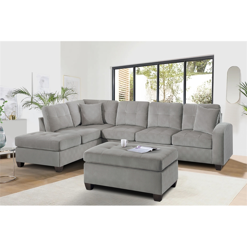 Lexicon Emilio Velvet Upholstered Reversible Sectional in Taupe