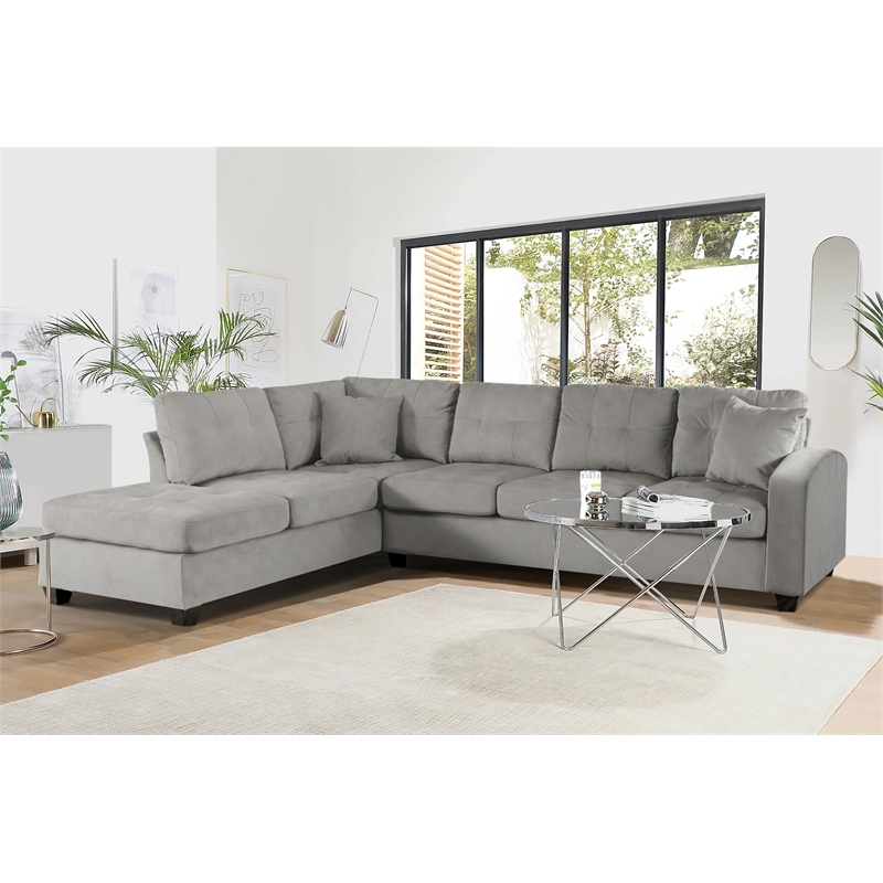 Lexicon Emilio Velvet Upholstered Reversible Sectional in Taupe
