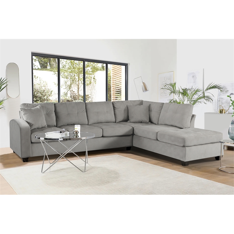 Lexicon Emilio Velvet Upholstered Reversible Sectional in Taupe