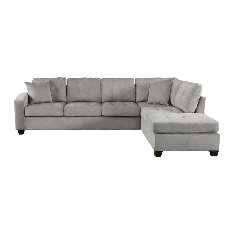 Lexicon Emilio Velvet Upholstered Reversible Sectional in Taupe