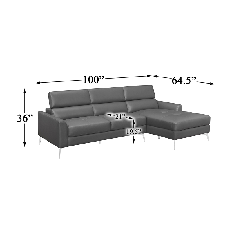 Lexicon Ashland Solid Wood and Leather Upholstered Sectional Sofa in Dark Gray