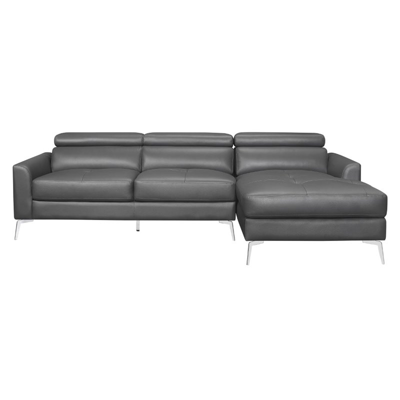Lexicon Ashland Solid Wood and Leather Upholstered Sectional Sofa in Dark Gray