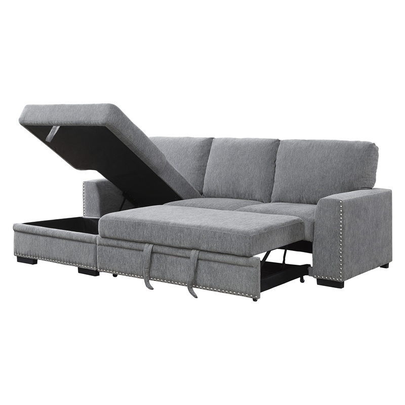 Lexicon Morelia Chenille Sectional with Pull Out Bed and Storage in Dark Gray