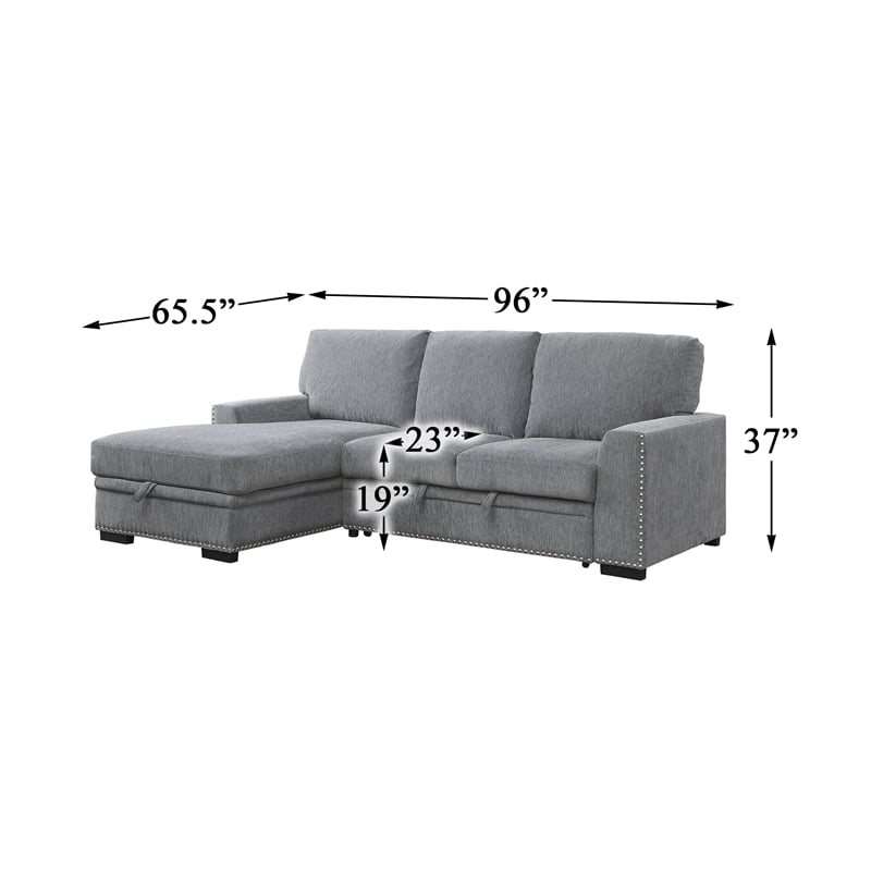 Lexicon Morelia Chenille Sectional with Pull Out Bed and Storage in Dark Gray