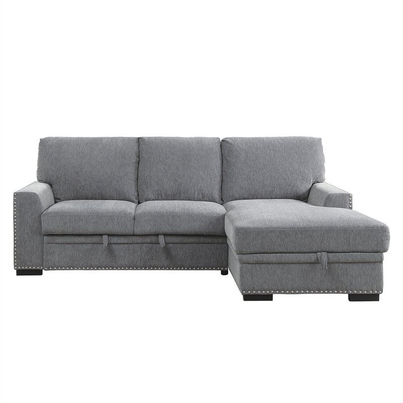 Lexicon Morelia Chenille Sectional with Pull Out Bed and Storage in Dark Gray