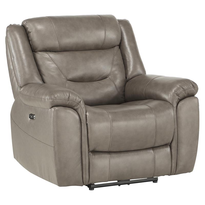 Lexicon Danio Italian Top Grain Leather Power Reclining Chair in Brown Gray