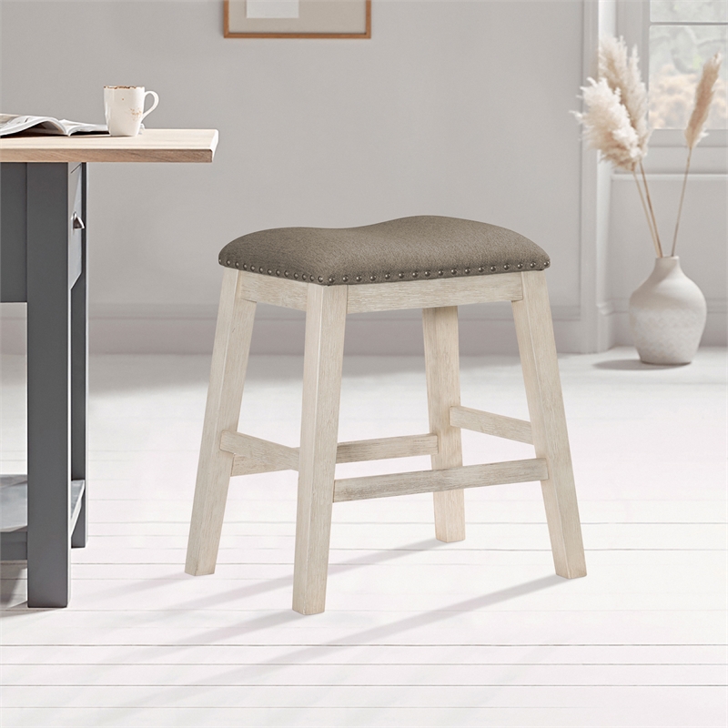 Lexicon Timbre Wood Counter Height Stools in Antique White and Brown (Set of 2)