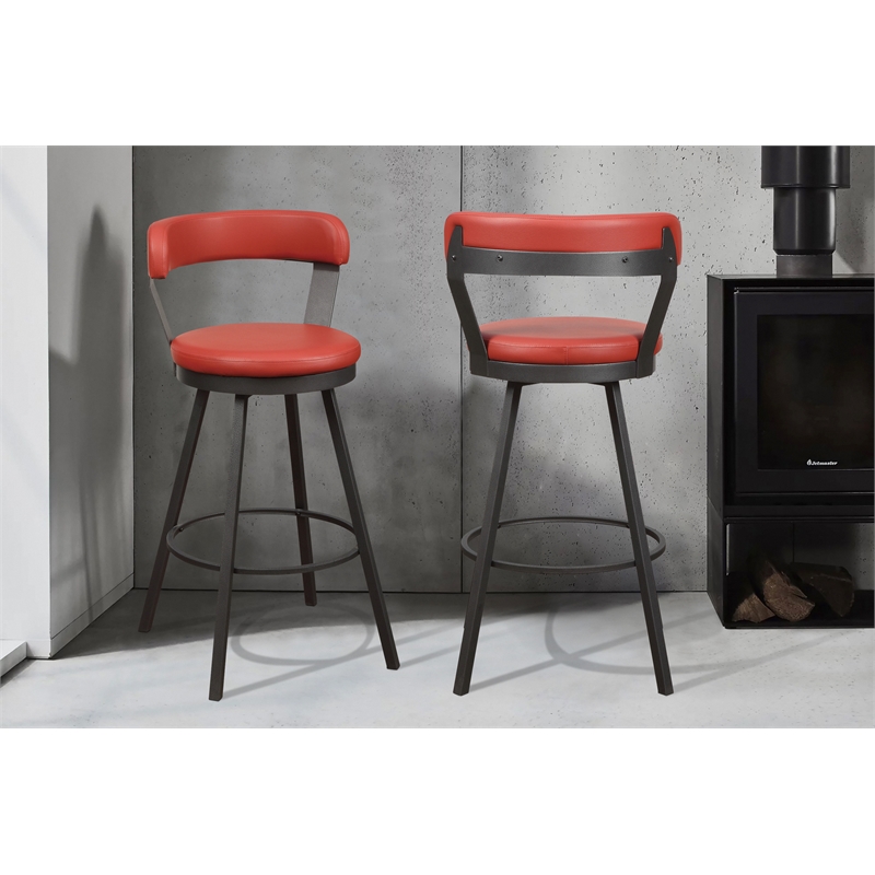 Lexicon Appert Metal Pub Height Swivel Stools in Dark Gray/Red (Set of 2)