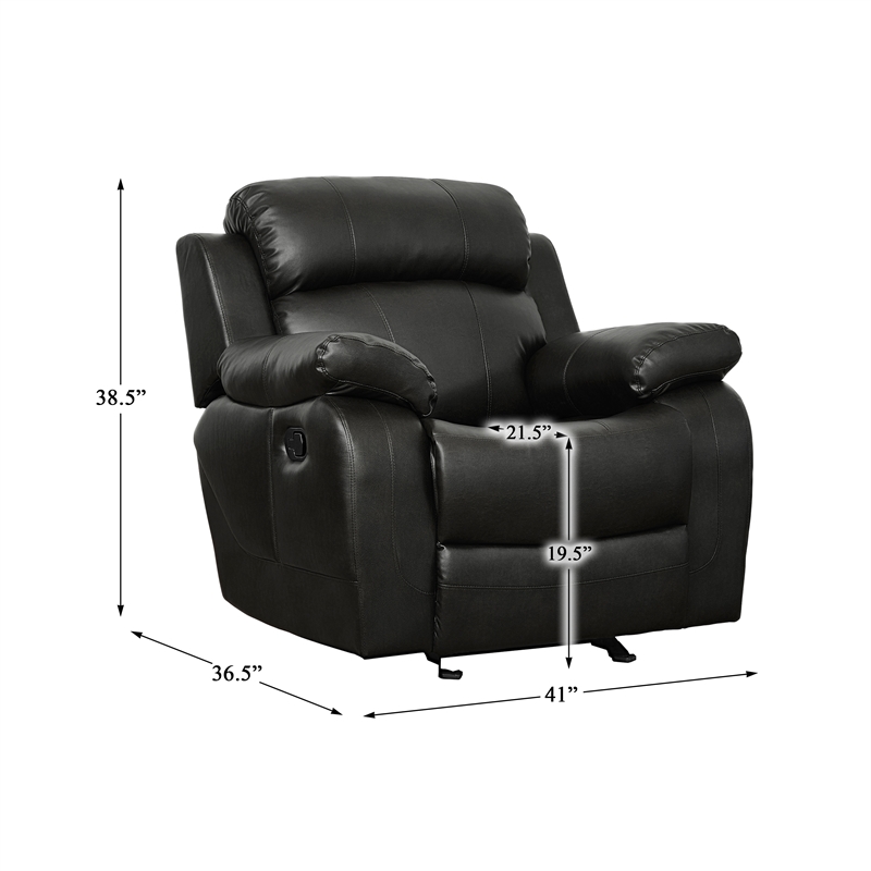 Lexicon Marille Traditional Faux Leather Glider Reclining Chair in Black