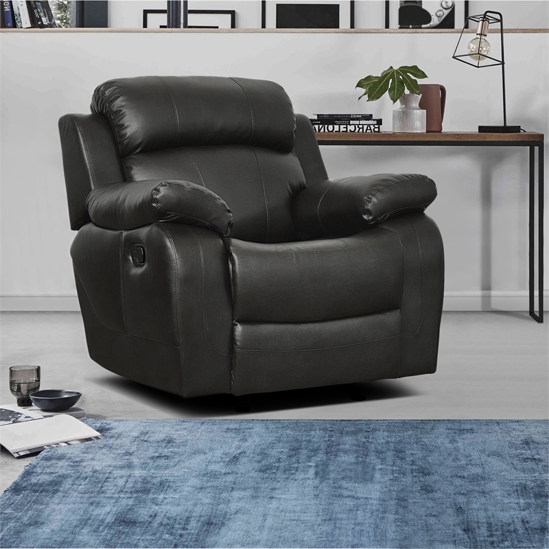 Lexicon Marille Traditional Faux Leather Glider Reclining Chair in Black