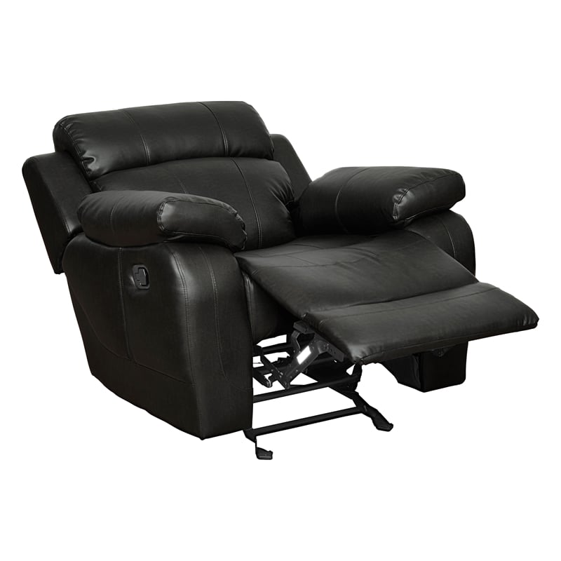 Lexicon Marille Traditional Faux Leather Glider Reclining Chair in Black