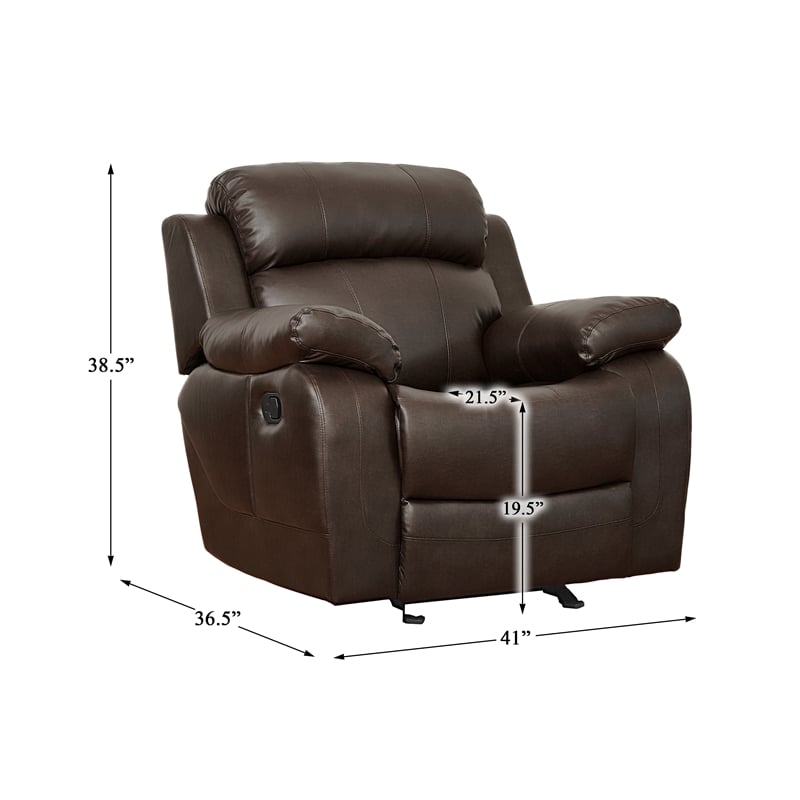 Lexicon Marille Traditional Faux Leather Glider Reclining Chair in Brown