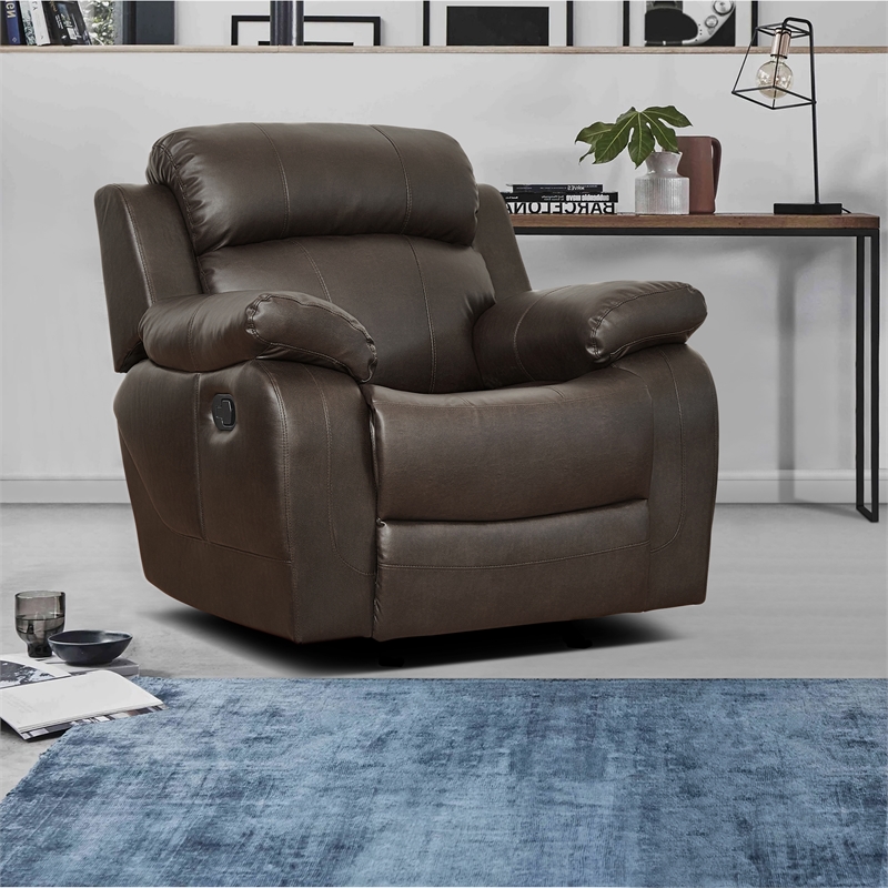 Lexicon Marille Traditional Faux Leather Glider Reclining Chair in Brown