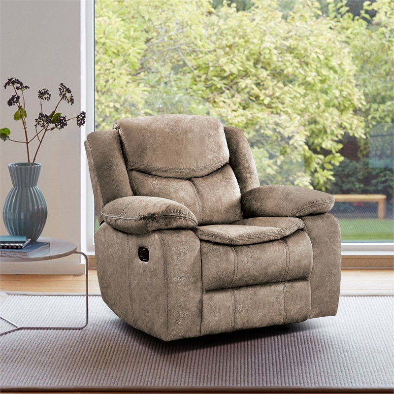 Lexicon Bastrop Traditional Microfiber Fabric Glider Reclining Chair in Brown