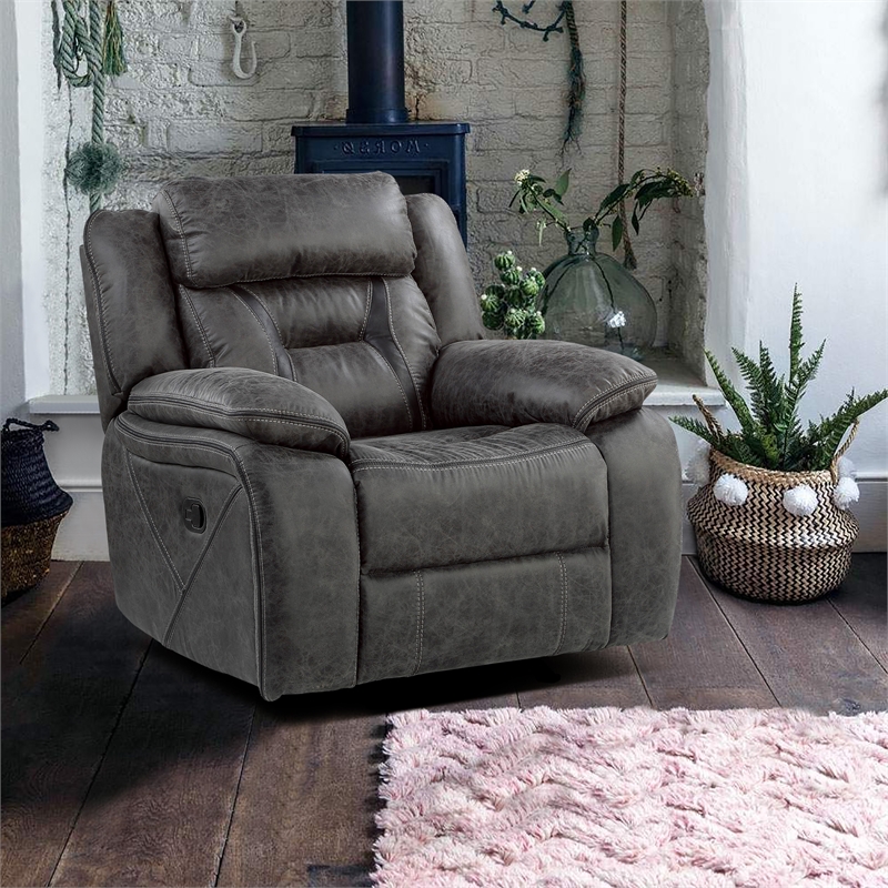 Lexicon Madrona Hill Traditional Microfiber Glider Reclining Chair in Gray