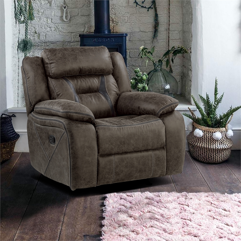 Lexicon Madrona Hill Traditional Microfiber Glider Reclining Chair in Dark Brown