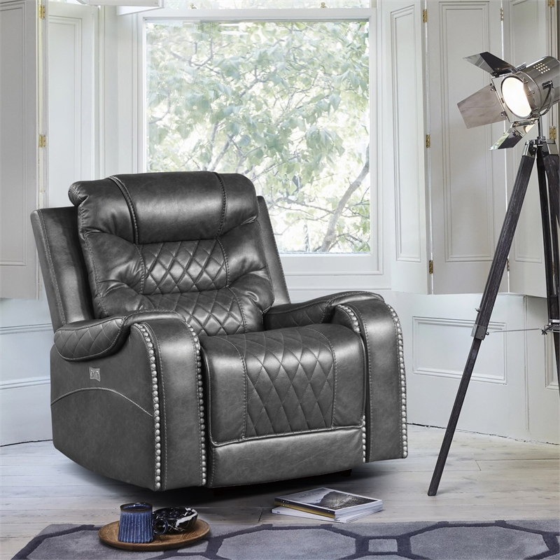 Lexicon Putnam Traditional Faux Leather Power Reclining Chair in Gray