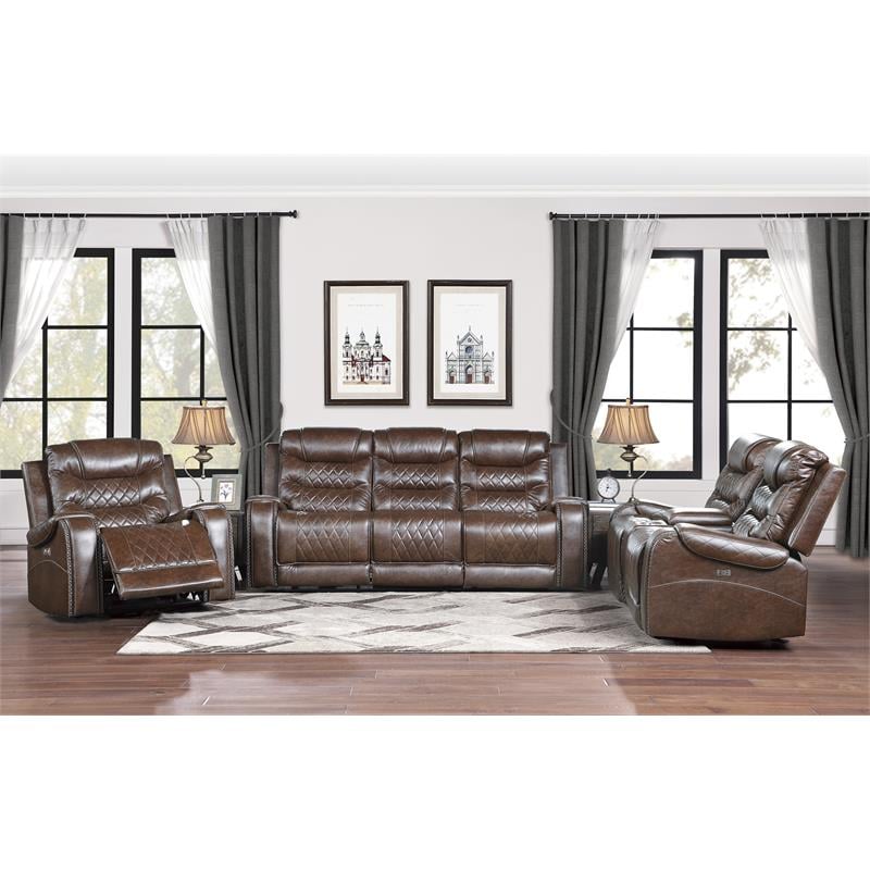 Lexicon Putnam Traditional Faux Leather Power Reclining Chair in Brown