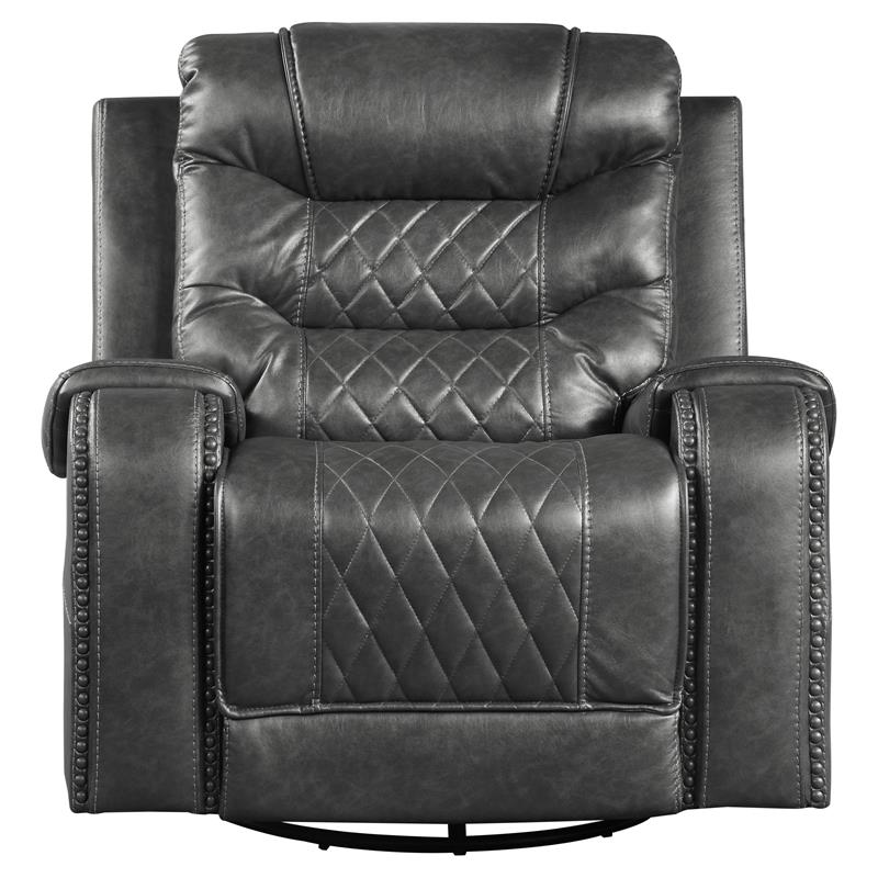 Lexicon Putnam Traditional Faux Leather Swivel Glider Reclining Chair in Gray