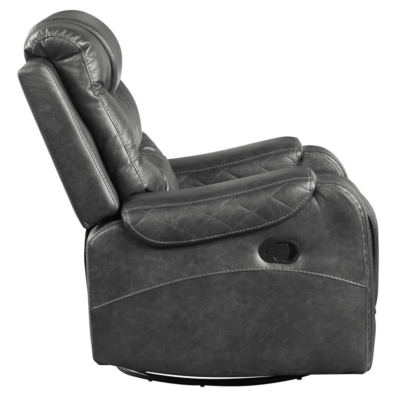 Lexicon Putnam Traditional Faux Leather Swivel Glider Reclining Chair in Gray