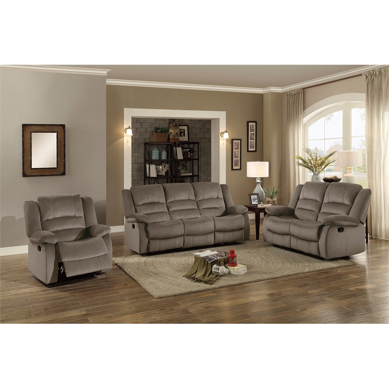 Lexicon Jarita Microfiber Fabric Double Reclining Sofa in Chocolate