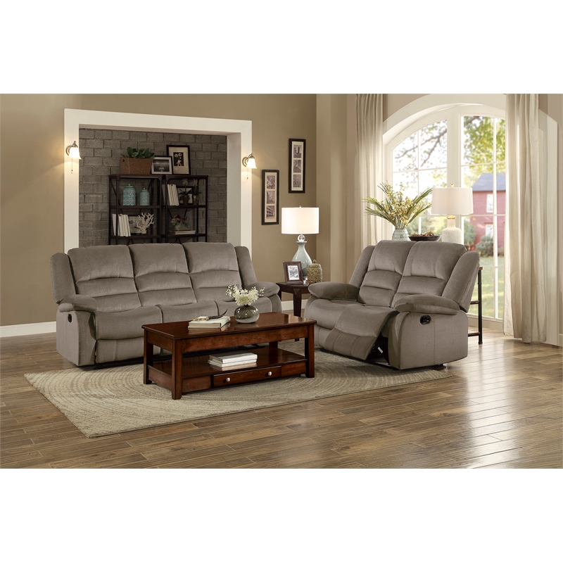 Lexicon Jarita Microfiber Fabric Double Reclining Sofa in Chocolate