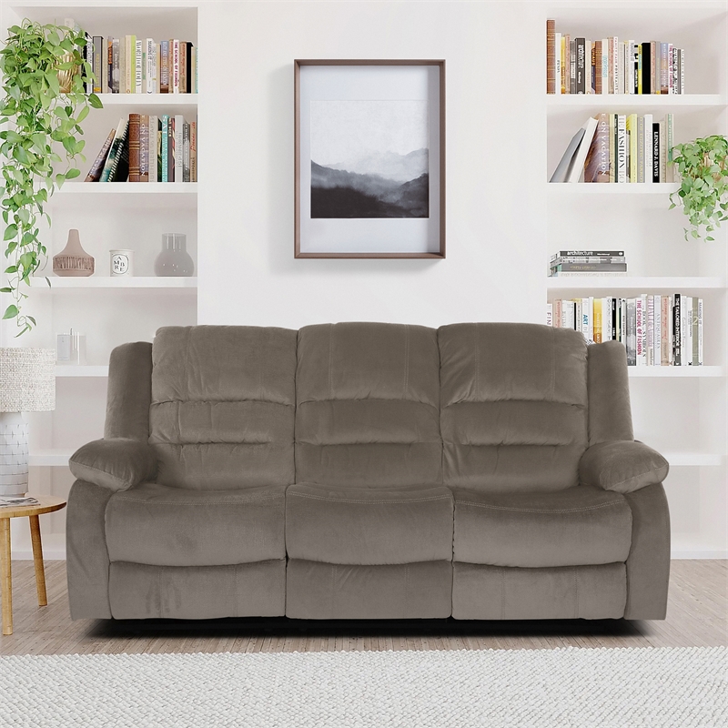 Lexicon Jarita Microfiber Fabric Double Reclining Sofa in Chocolate
