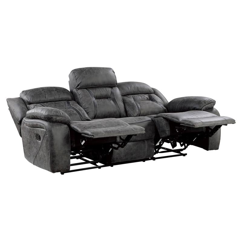 Lexicon Madrona Hill Traditional Microfiber Double Reclining Sofa in Gray