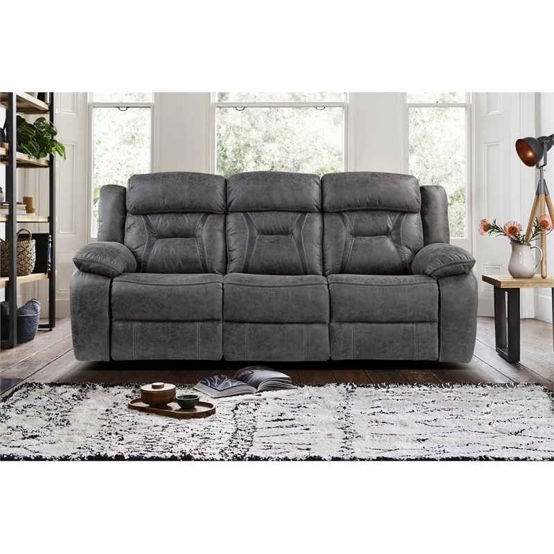 Lexicon Madrona Hill Traditional Microfiber Double Reclining Sofa in Gray