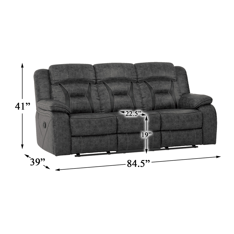 Lexicon Madrona Hill Traditional Microfiber Double Reclining Sofa in Gray