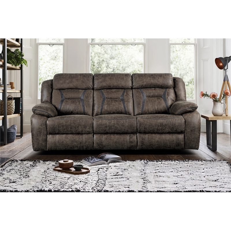 Lexicon Madrona Hill Traditional Microfiber Double Reclining Sofa in Dark Brown