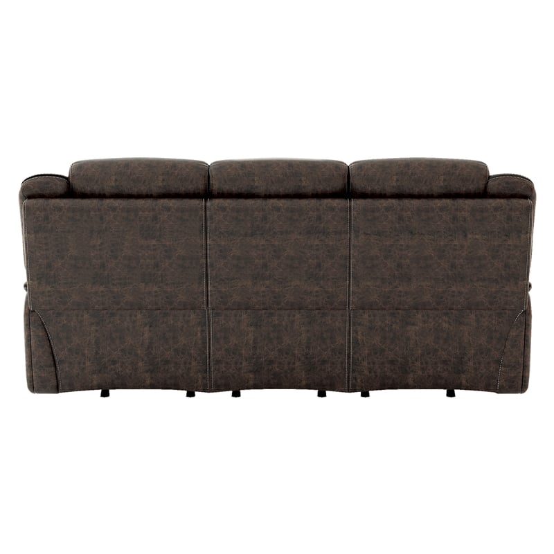 Lexicon Madrona Hill Traditional Microfiber Double Reclining Sofa in Dark Brown