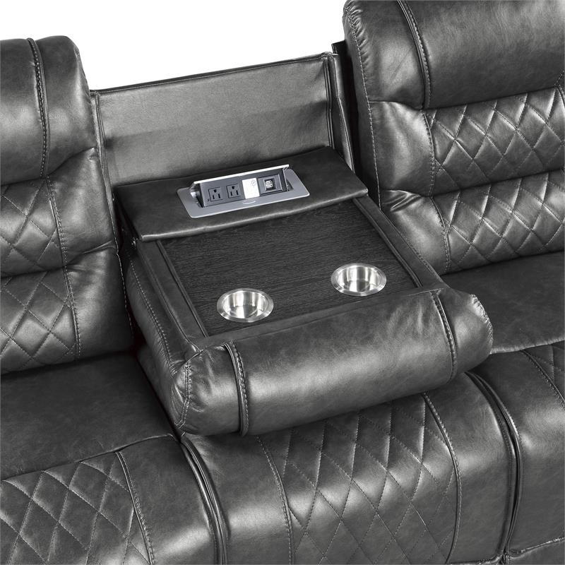 Lexicon Putnam Double Reclining Sofa with Drop-Down Cup Holders in Gray