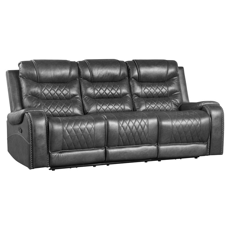 Lexicon Putnam Double Reclining Sofa with Drop-Down Cup Holders in Gray