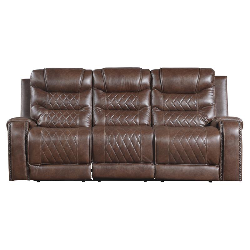 Lexicon Putnam Double Reclining Sofa with Drop-Down Cup Holders in Brown