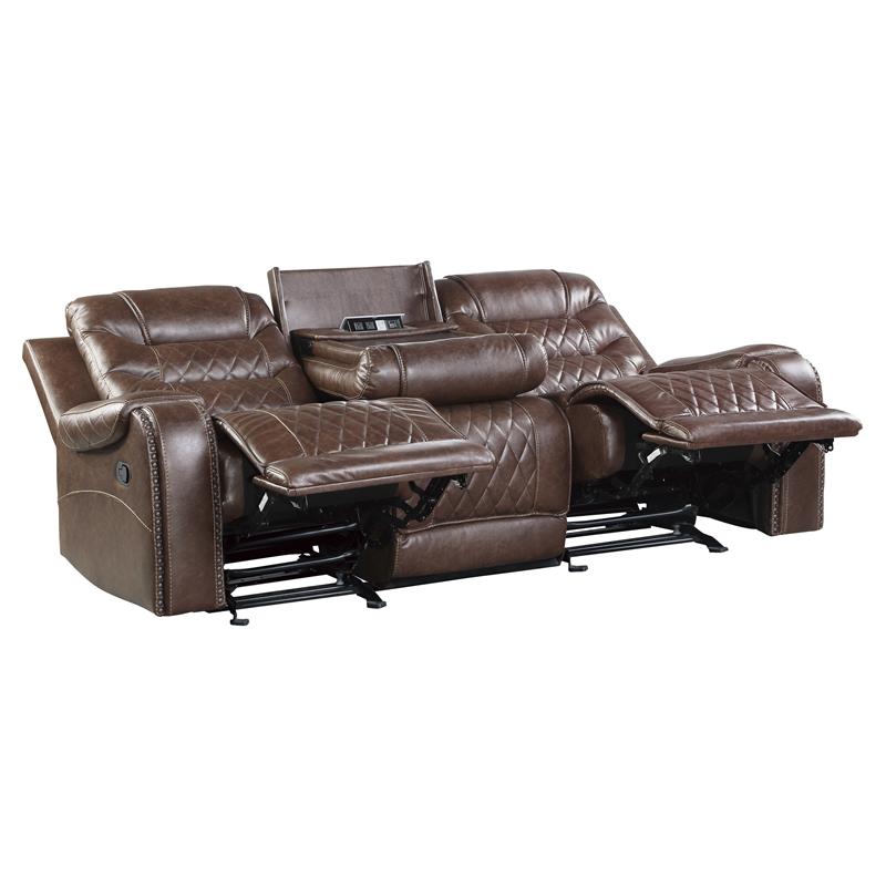 Lexicon Putnam Double Reclining Sofa with Drop-Down Cup Holders in Brown