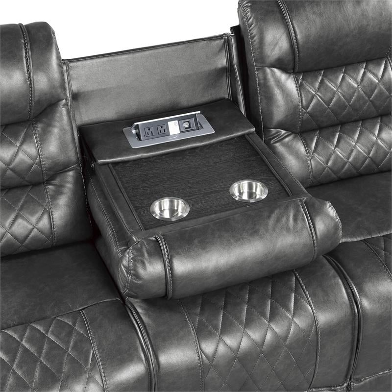 Lexicon Putnam Power Double Reclining Sofa with Drop-Down Cup Holders in Gray