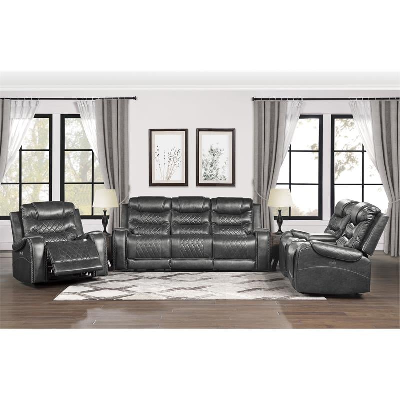 Lexicon Putnam Power Double Reclining Sofa with Drop-Down Cup Holders in Gray