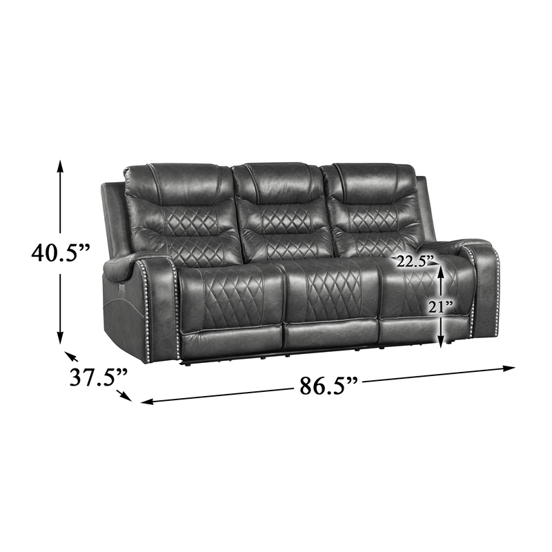 Lexicon Putnam Power Double Reclining Sofa with Drop-Down Cup Holders in Gray