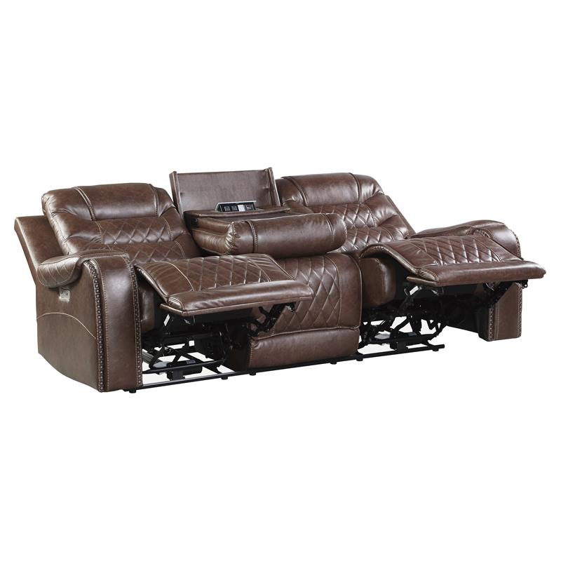 Lexicon Putnam Power Double Reclining Sofa with Drop-Down Cup Holders in Brown