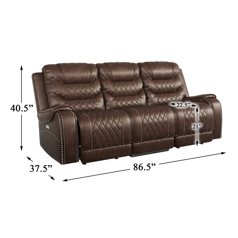 Lexicon Putnam Power Double Reclining Sofa with Drop-Down Cup Holders in Brown