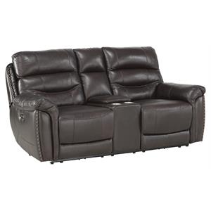lexicon lance italian top grain leather power double reclining loveseat in brown