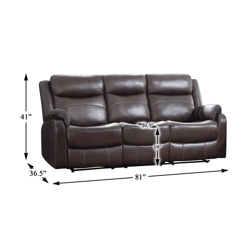 Lexicon Yerba Double Reclining Sofa with Drop-Down Cup Holders in Dark Brown