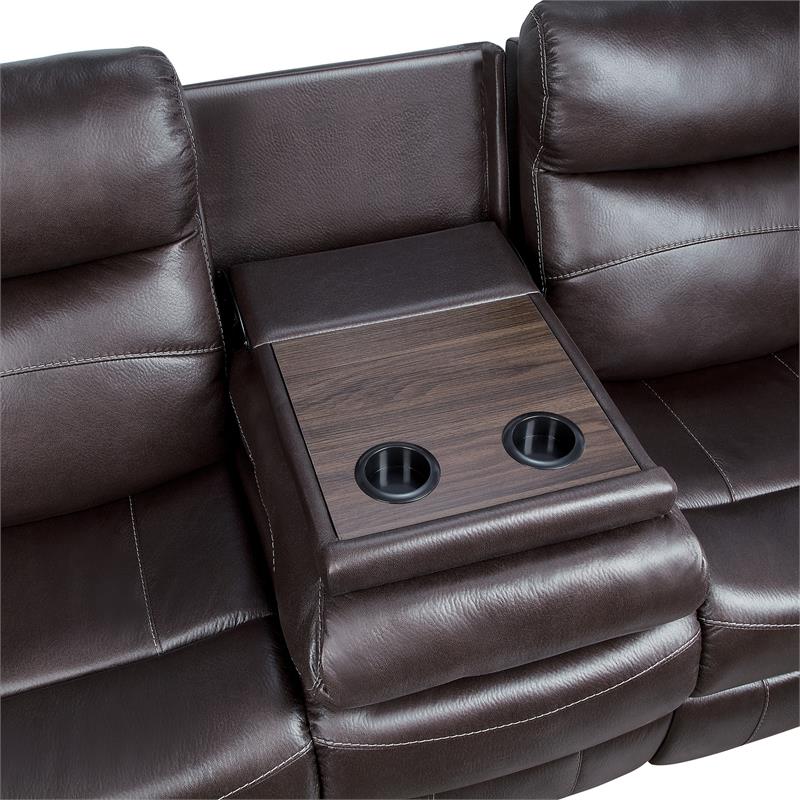 Lexicon Yerba Double Reclining Sofa with Drop-Down Cup Holders in Dark Brown