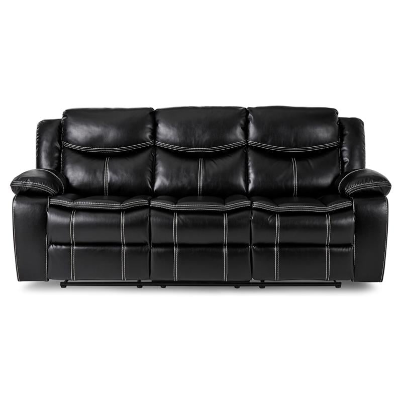 Lexicon Bastrop Faux Leather Gel Double Reclining Sofa in Black
