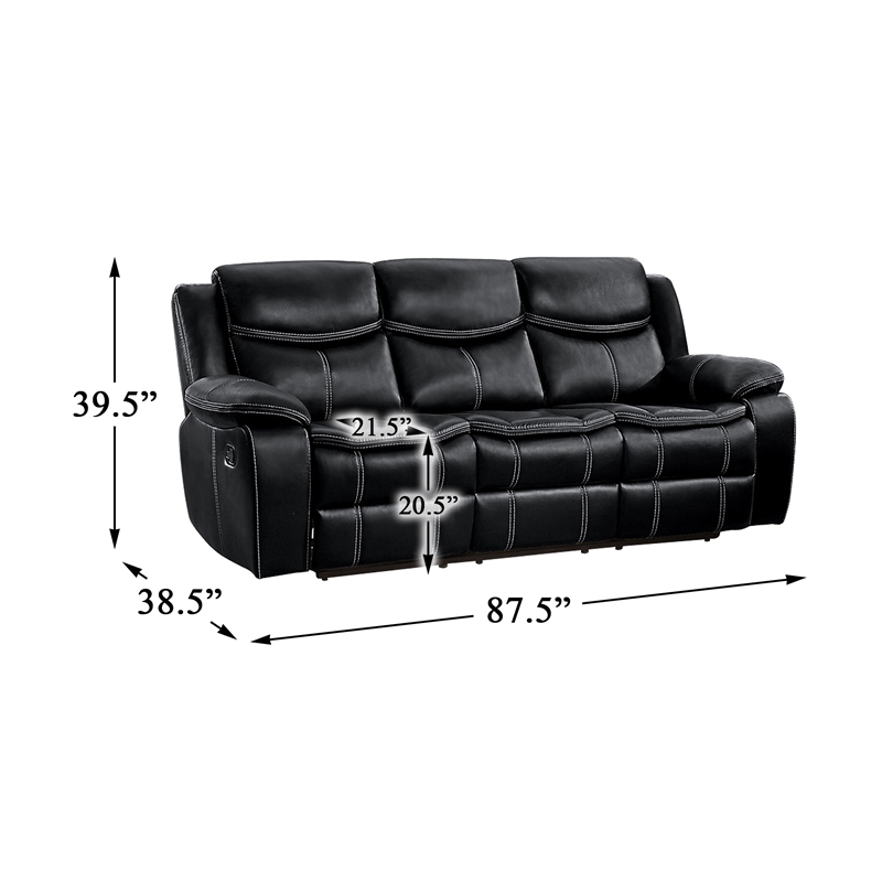 Lexicon Bastrop Faux Leather Gel Double Reclining Sofa in Black
