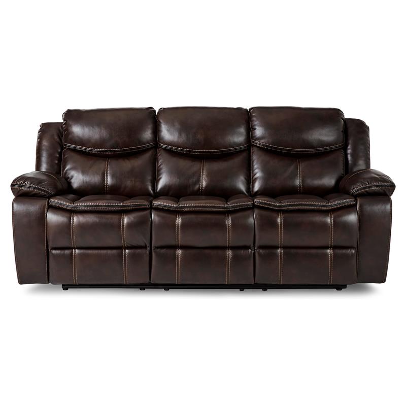 Lexicon Bastrop Faux Leather Gel Double Reclining Sofa in Brown