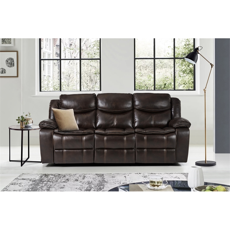 Lexicon Bastrop Faux Leather Gel Double Reclining Sofa in Brown