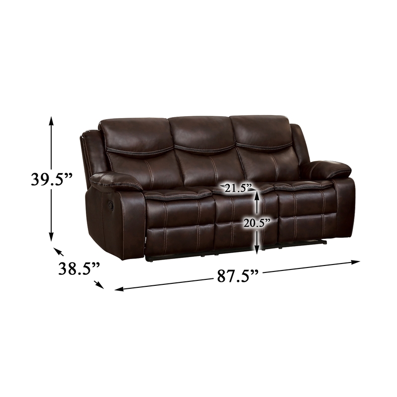Lexicon Bastrop Faux Leather Gel Double Reclining Sofa in Brown